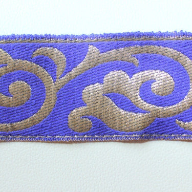 Royal Blue And Bronze Embroidery Lace Trim, Approx. 60mm Wide